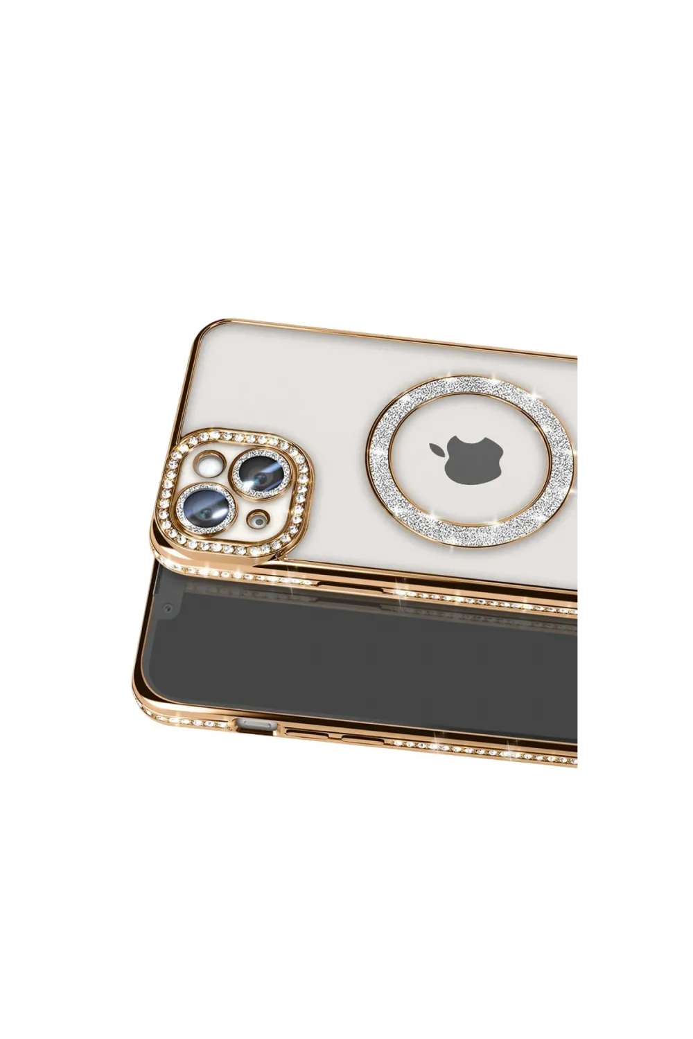 Apple İphone 15 Kılıf Joke Simli Magneticsafe Kılıf - Gold