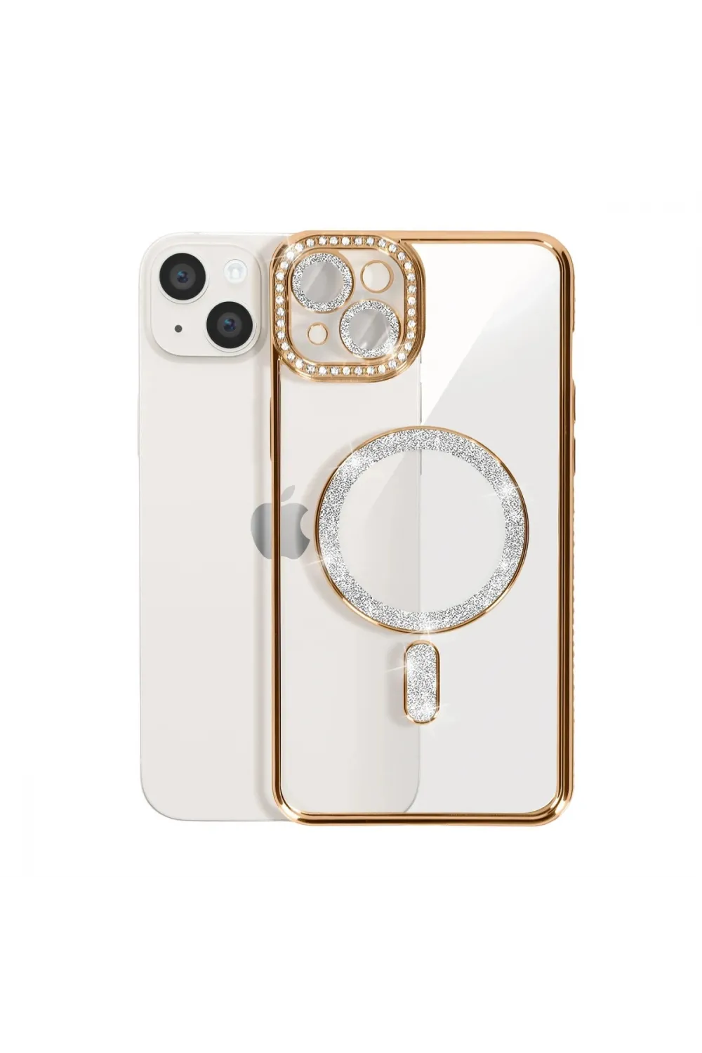 Apple İphone 15 Kılıf Joke Simli Magneticsafe Kılıf - Gold