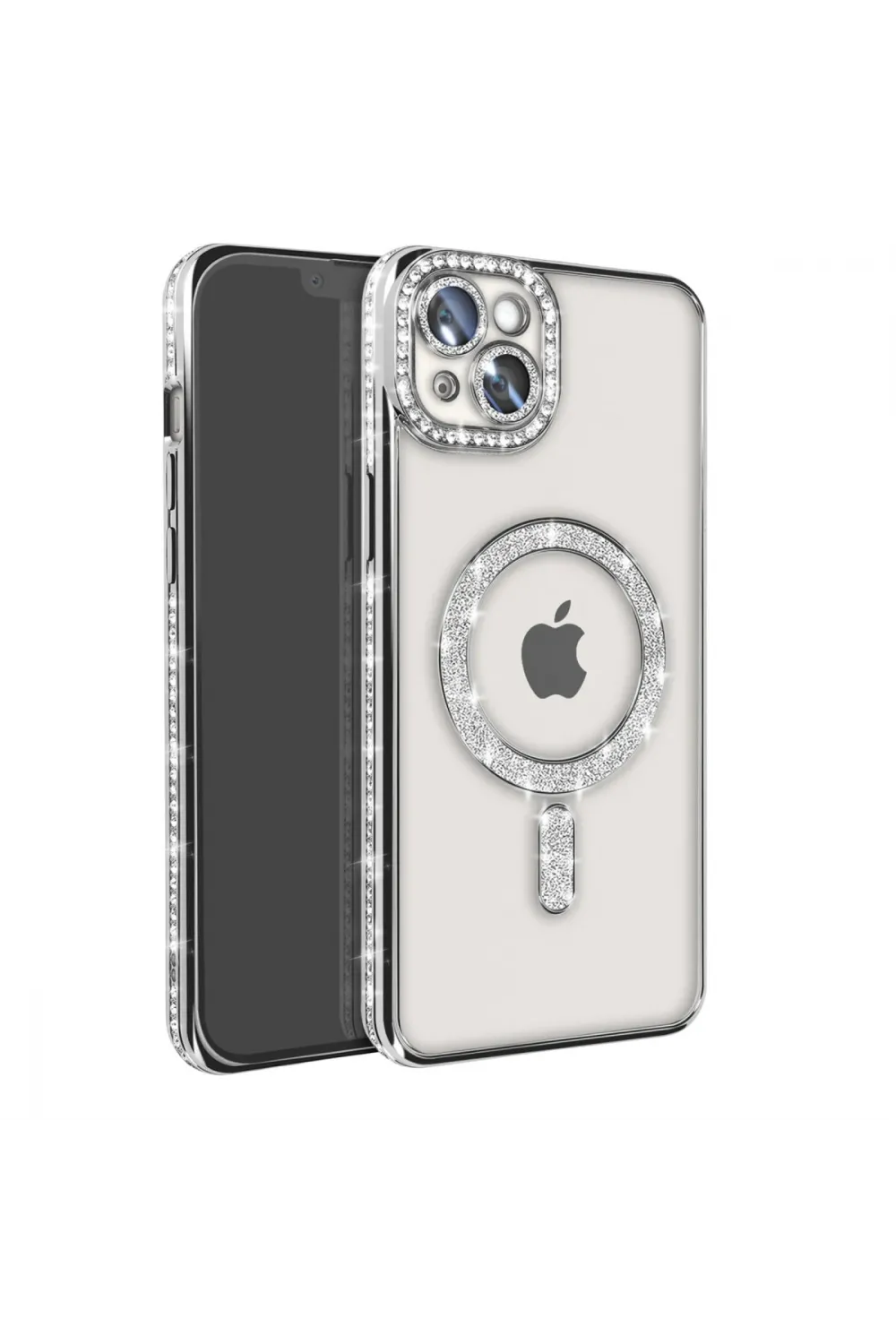 Apple İphone 15 Kılıf Joke Simli Magneticsafe Kılıf - Gümüş
