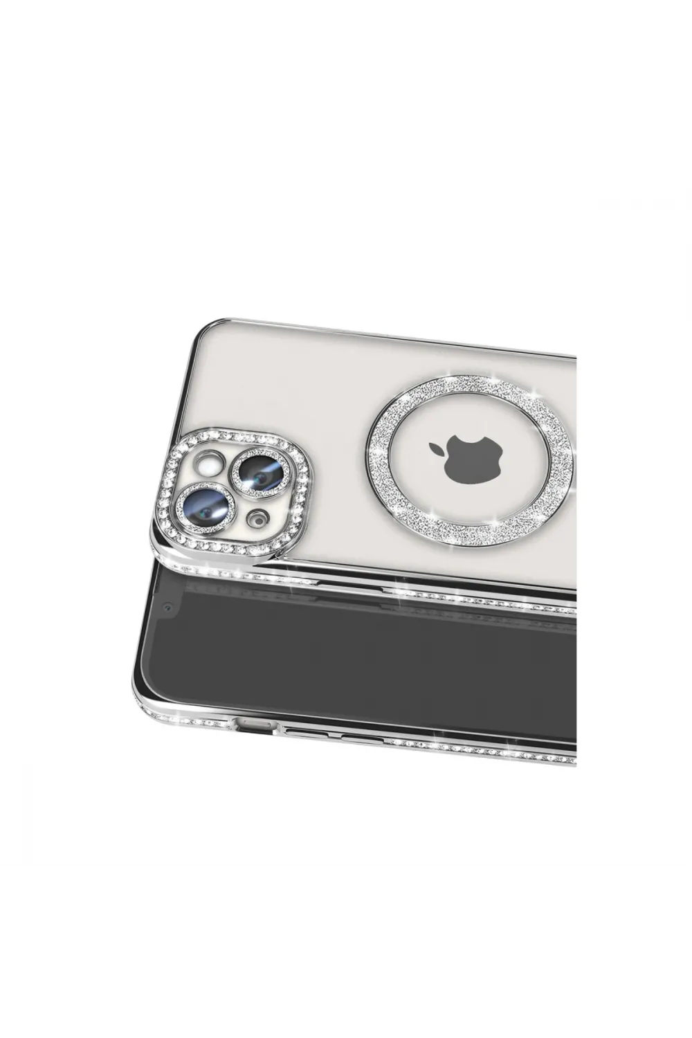Apple İphone 15 Kılıf Joke Simli Magneticsafe Kılıf - Gümüş