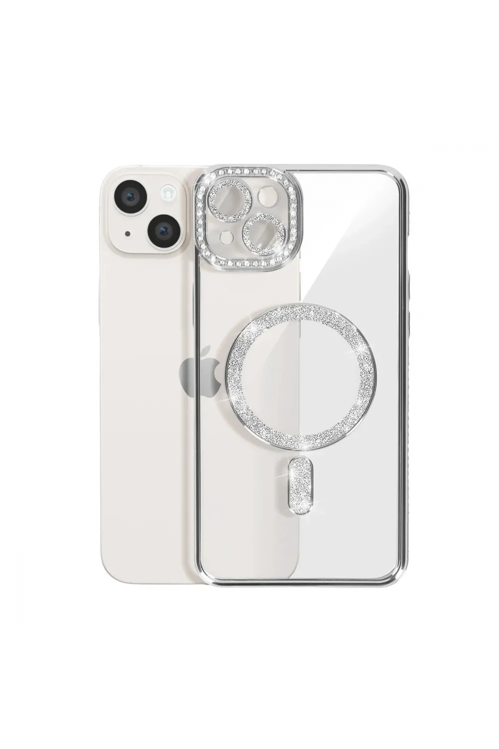 Apple İphone 15 Kılıf Joke Simli Magneticsafe Kılıf - Gümüş