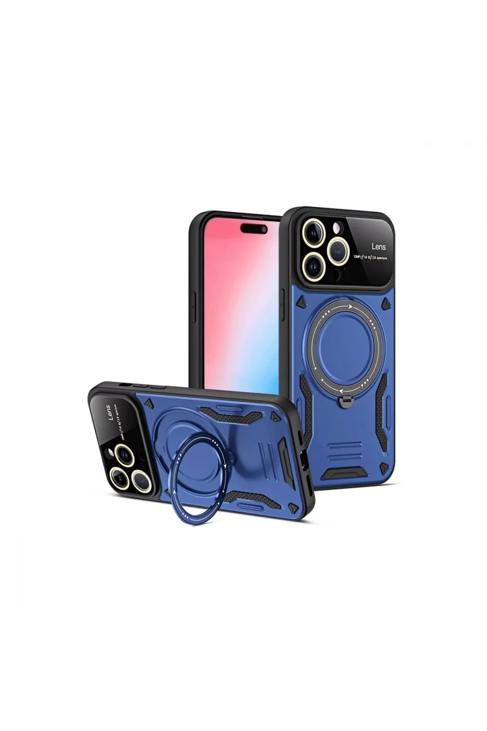 Apple İphone 15 Pro Max Joy Lens Standlı Kapak - Lacivert
