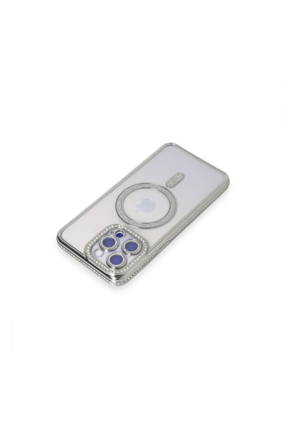 Apple İphone 15 Pro Max Kılıf Joke Simli Magneticsafe Kılıf - Gümüş