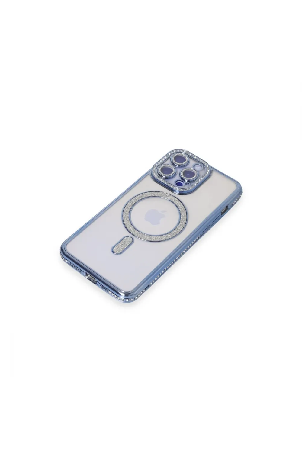 Apple İphone 15 Pro Max Kılıf Joke Simli Magneticsafe Kılıf - Mavi