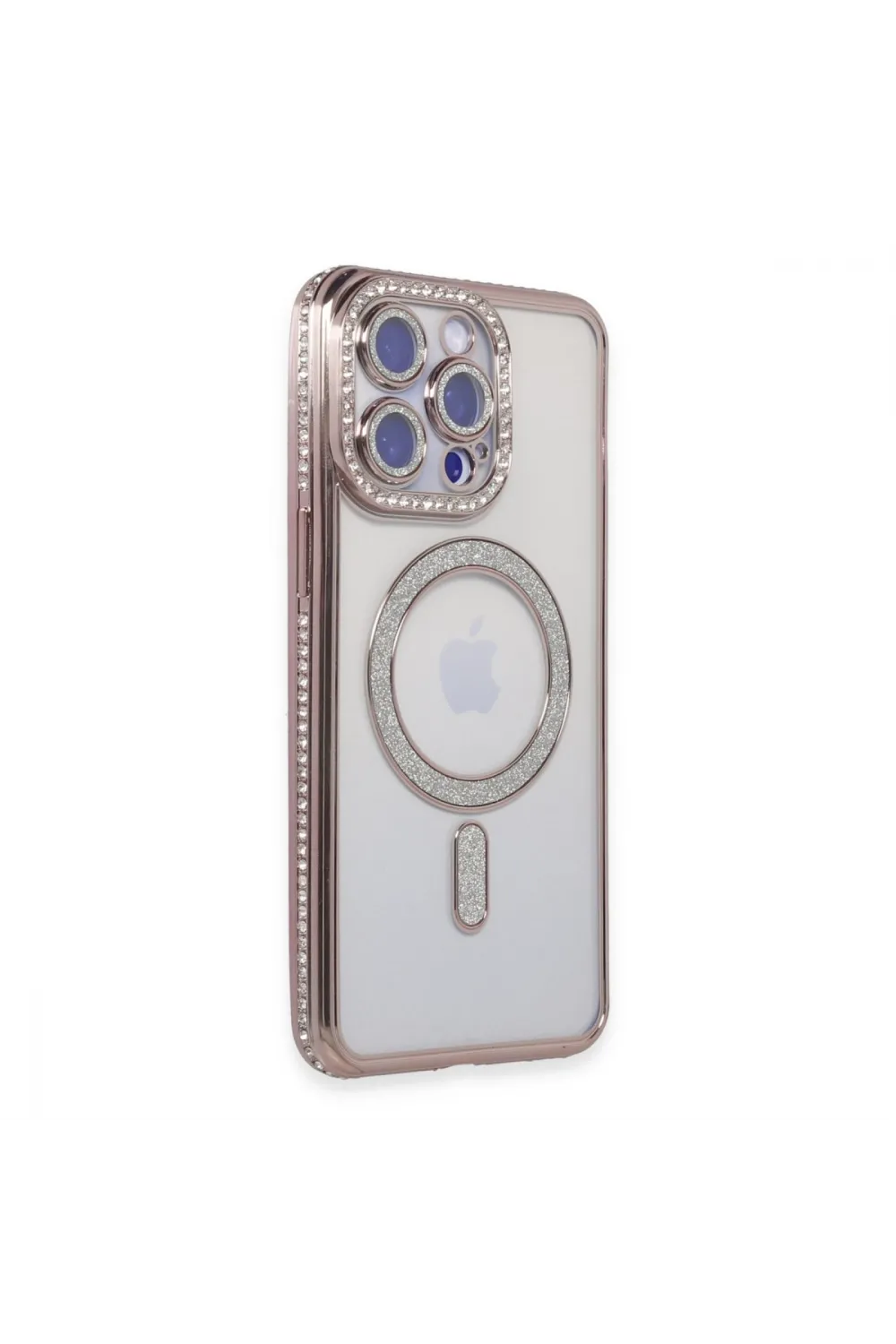 Apple İphone 15 Pro Max Kılıf Joke Simli Magneticsafe Kılıf - Pembe
