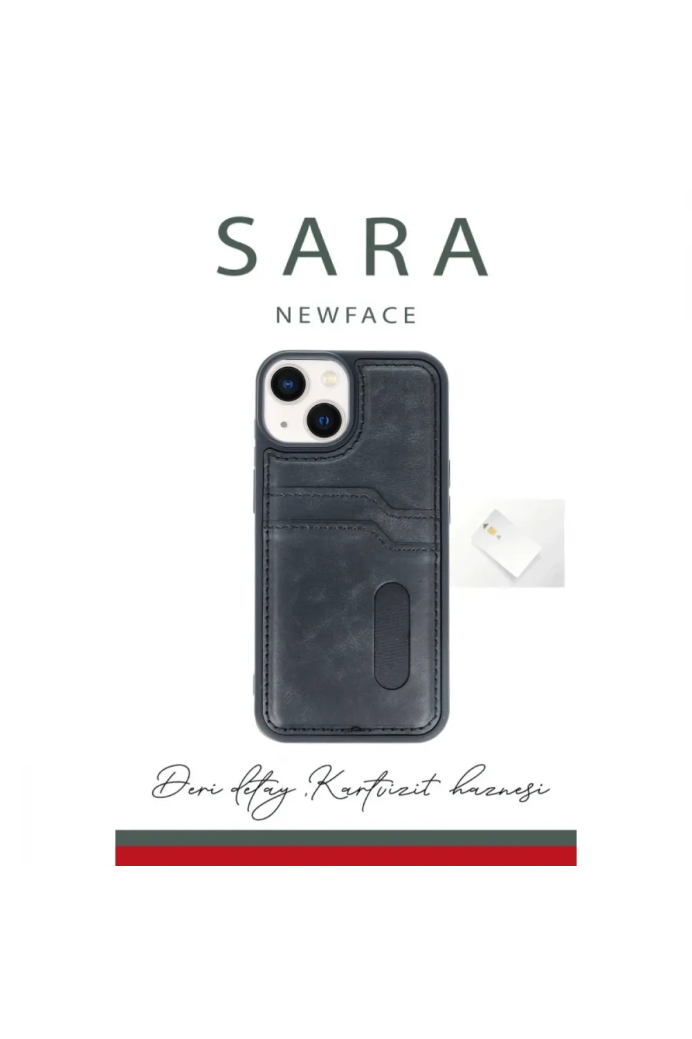 Apple İphone 15 Sara Kartvizitli Deri Kılıf - Taba