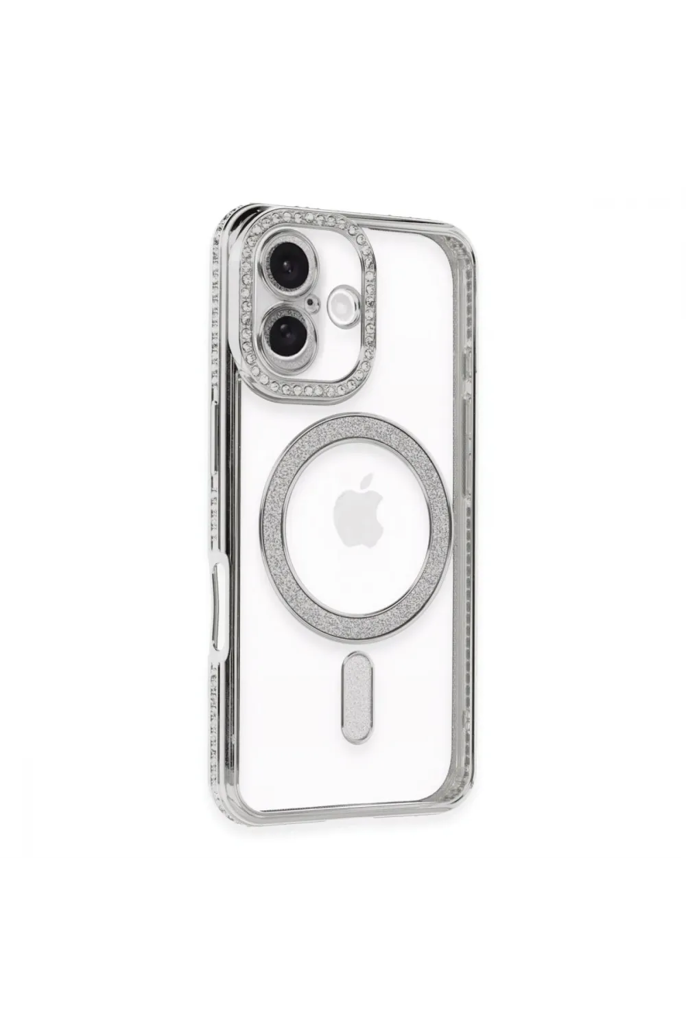 Apple İphone 16 Plus Kılıf Joke Simli Magneticsafe Kılıf - Gümüş