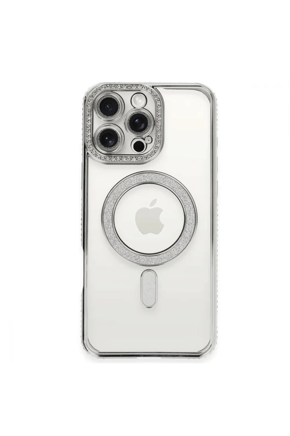 Apple İphone 16 Pro Kılıf Joke Simli Magneticsafe Kılıf - Gümüş