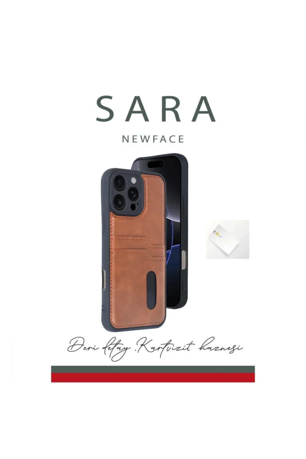 Apple İphone 16 Pro Kılıf Sara Kartvizitli Deri Kılıf - Taba