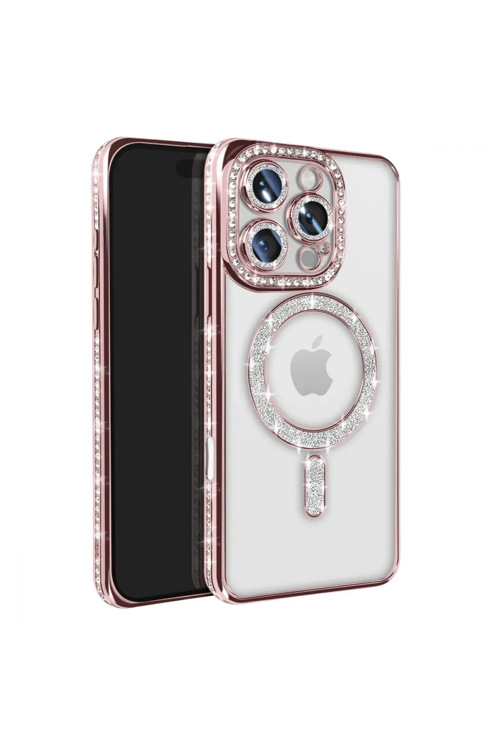 Apple İphone 16 Pro Max Kılıf Joke Simli Magneticsafe Kılıf - Pembe