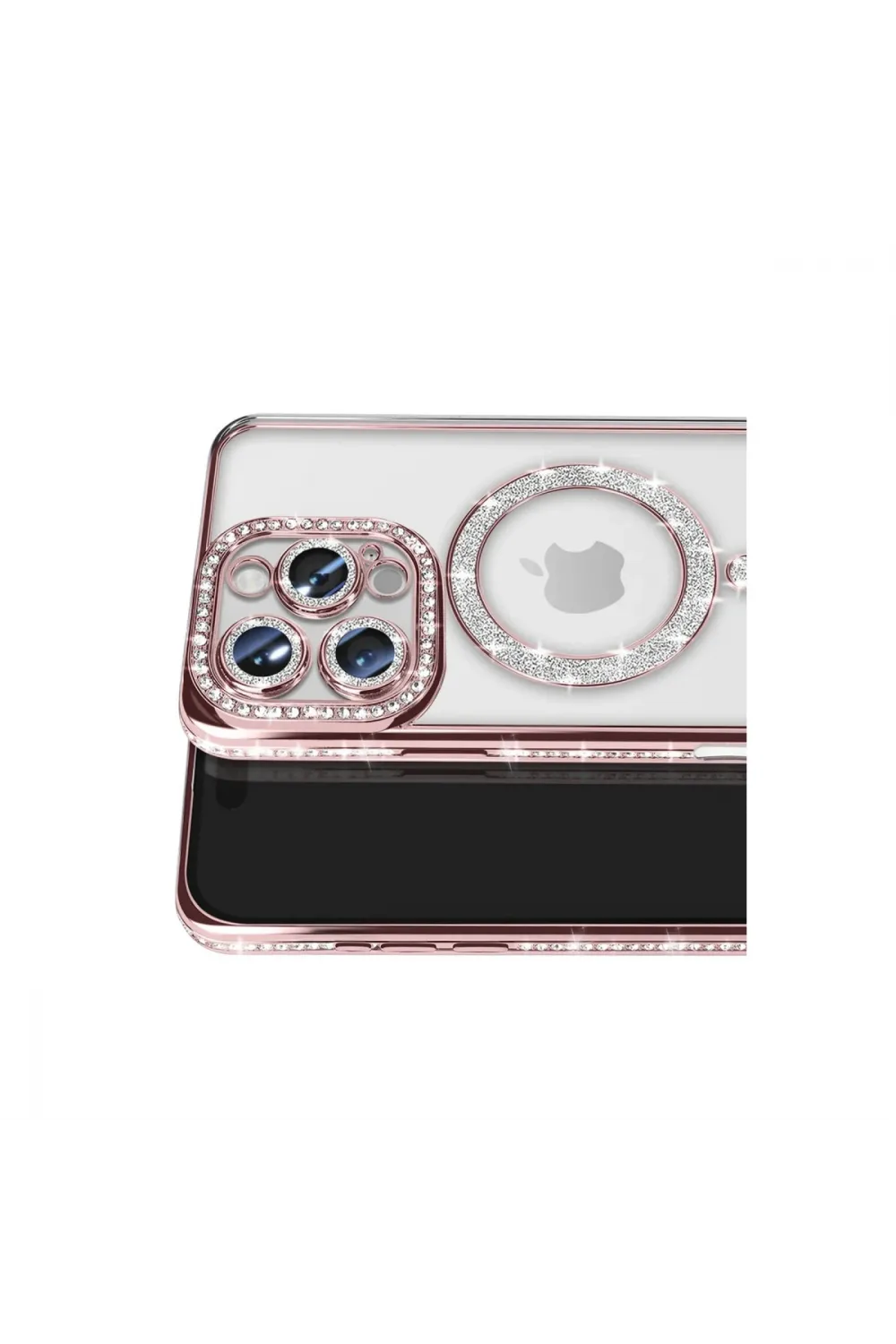 Apple İphone 16 Pro Max Kılıf Joke Simli Magneticsafe Kılıf - Pembe