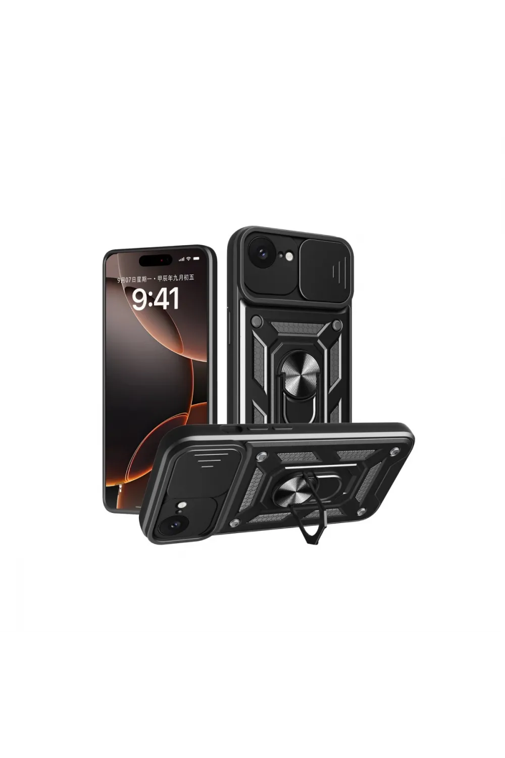 Apple İphone 16e Kılıf Pars Lens Yüzüklü Silikon - Siyah