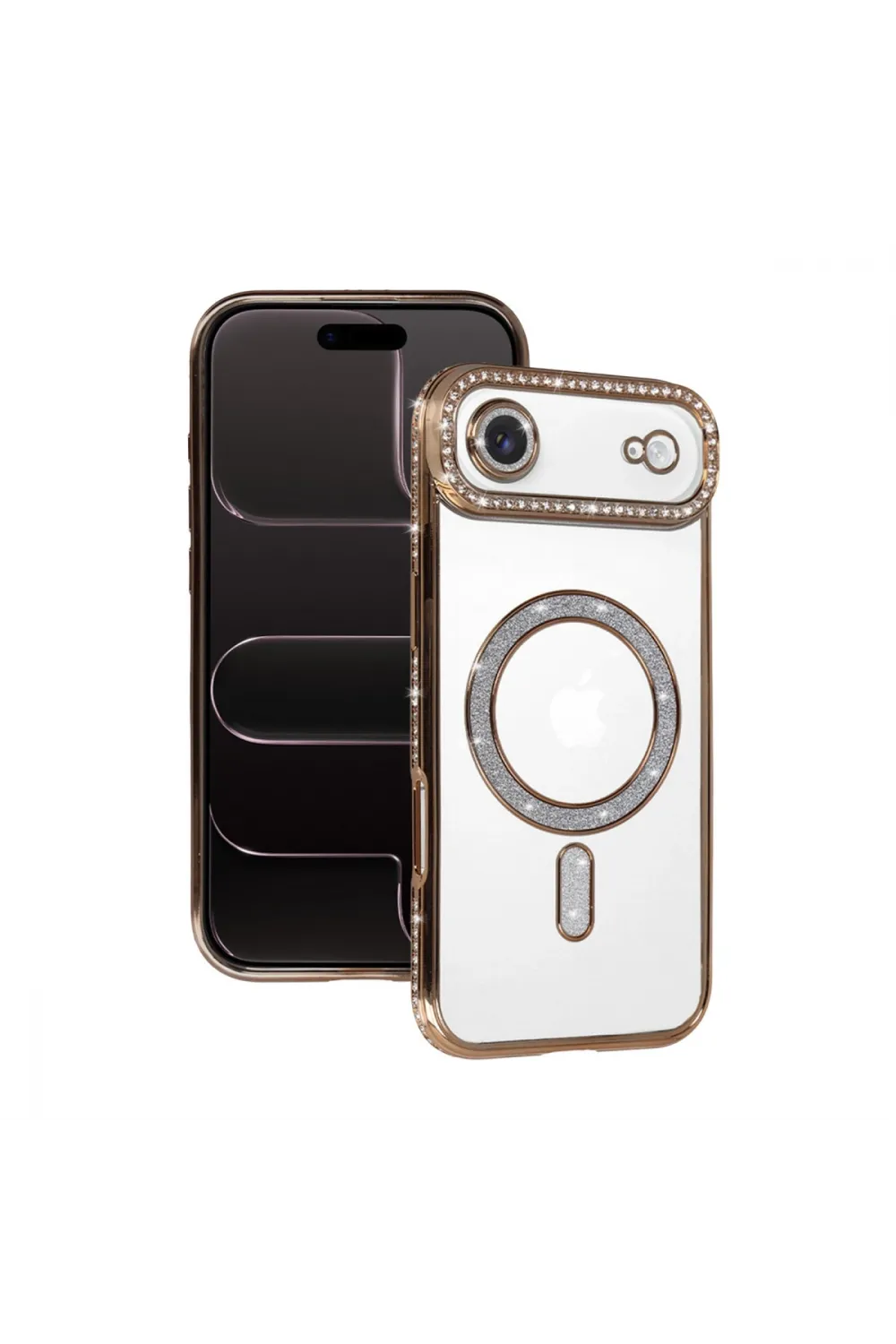 Apple İphone 17 Air Joke Simli Magneticsafe Kılıf - Gold