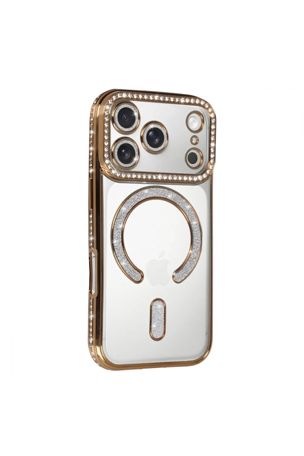 Apple İphone 17 Pro Joke Simli Magneticsafe Kılıf - Gold