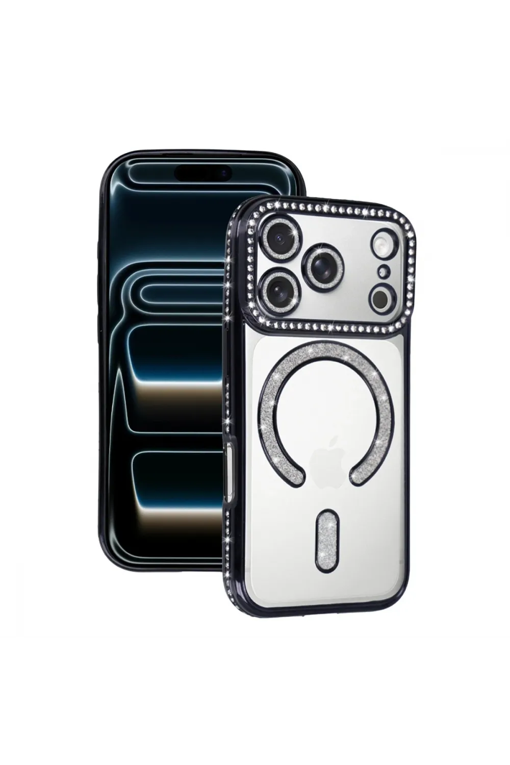 Apple İphone 17 Pro Joke Simli Magneticsafe Kılıf - Siyah