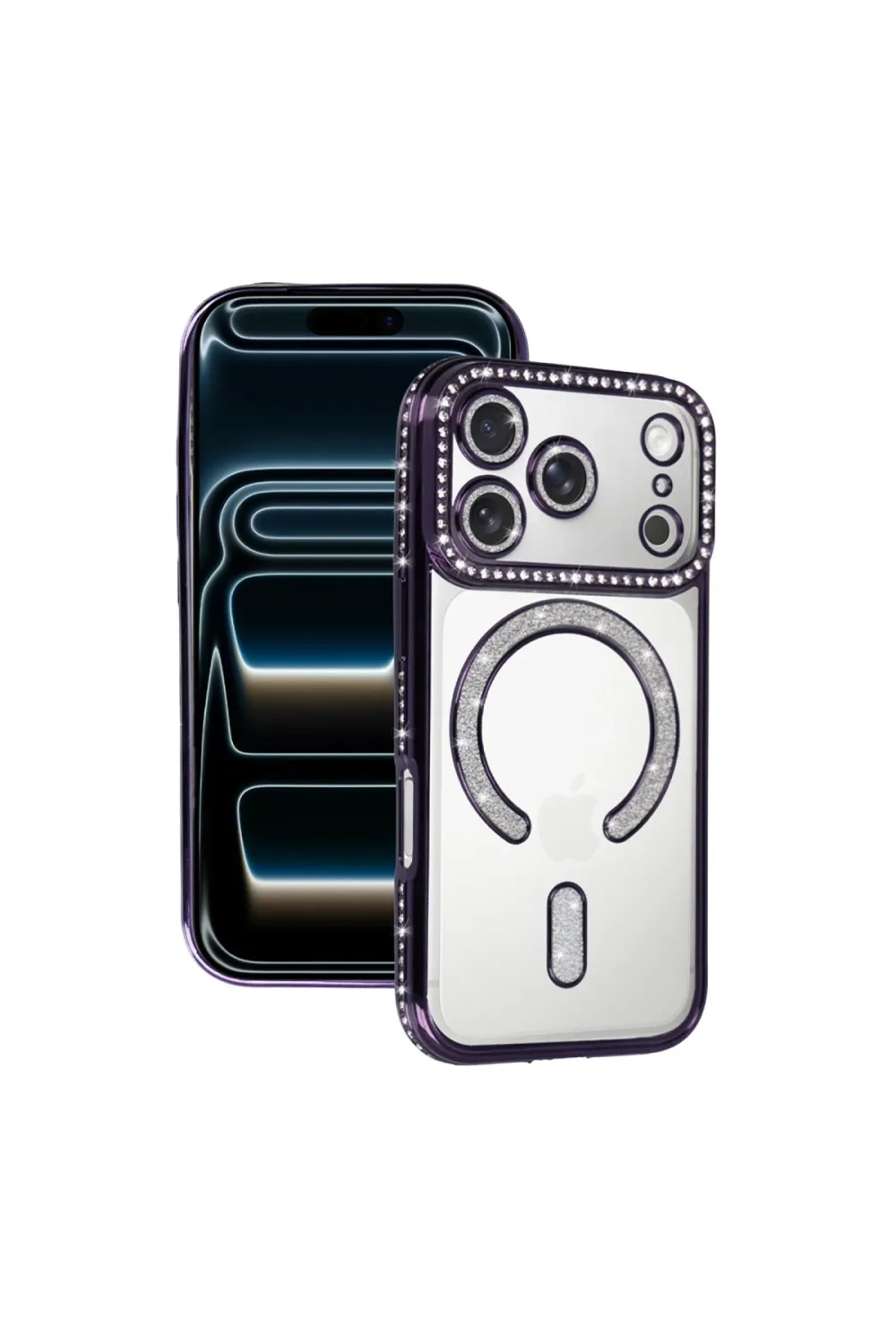 Apple İphone 17 Pro Max Joke Simli Magneticsafe Kılıf - Derin Mor