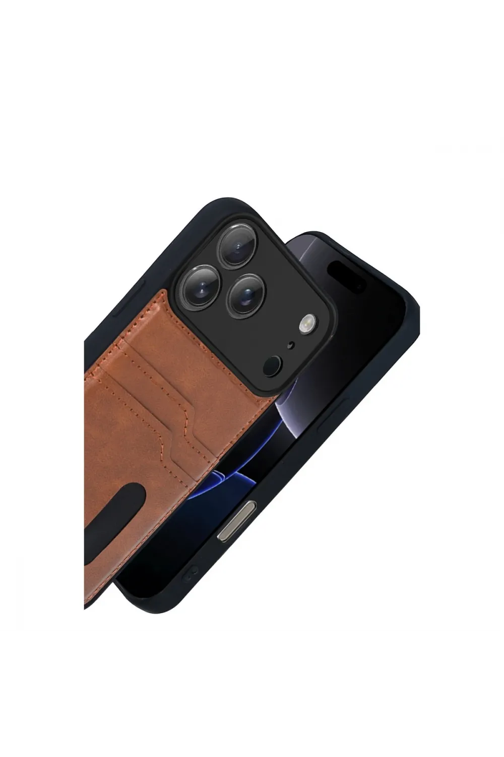 Apple İphone 17 Pro Max Sara Kartvizitli Deri Kılıf - Taba