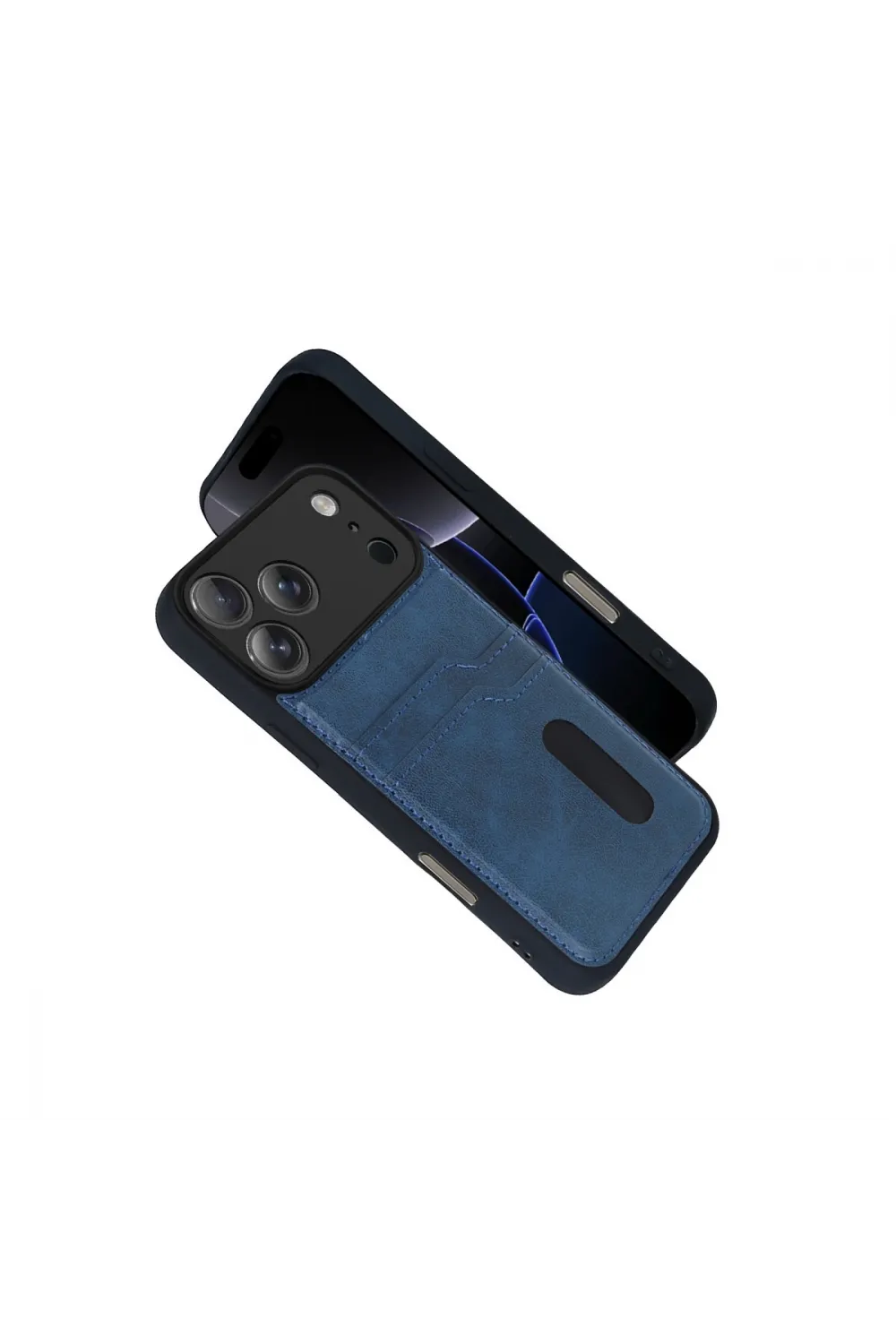 Apple İphone 17 Pro Sara Kartvizitli Deri Kılıf - Lacivert