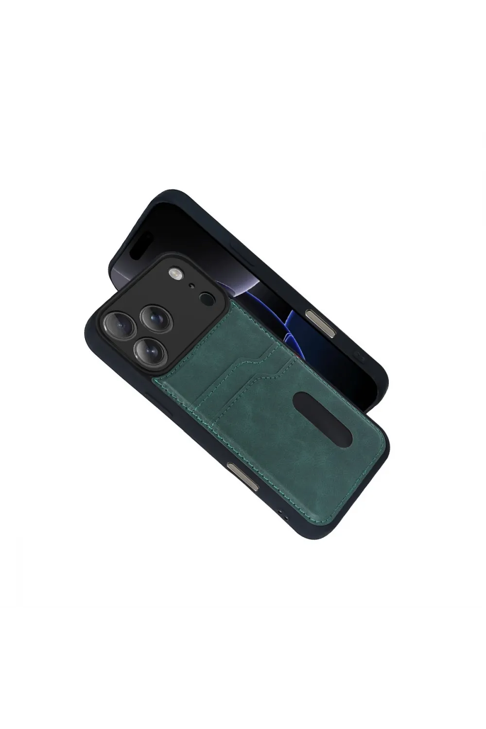 Apple İphone 17 Pro Sara Kartvizitli Deri Kılıf - Yeşil