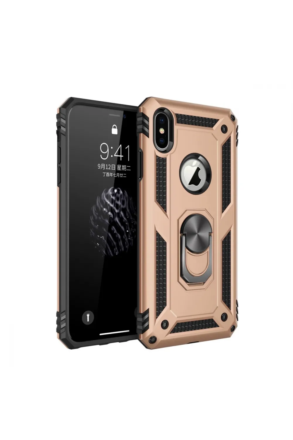Apple İphone X Kılıf Sofya Yüzüklü Silikon Kapak - Gold