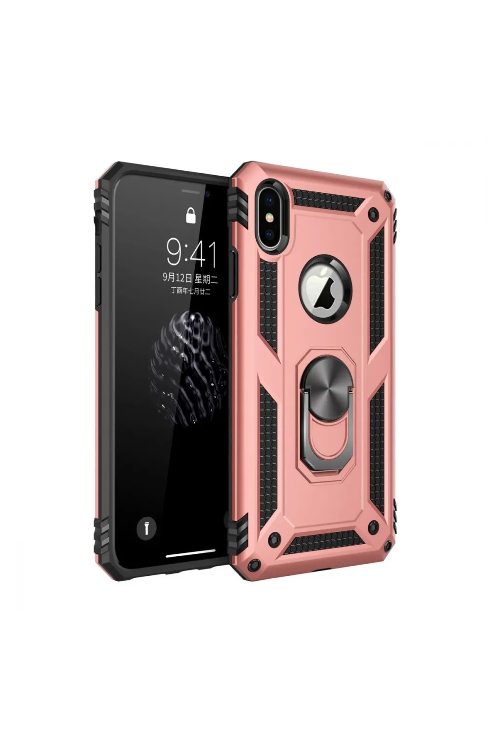 Apple İphone X Kılıf Sofya Yüzüklü Silikon Kapak - Rose