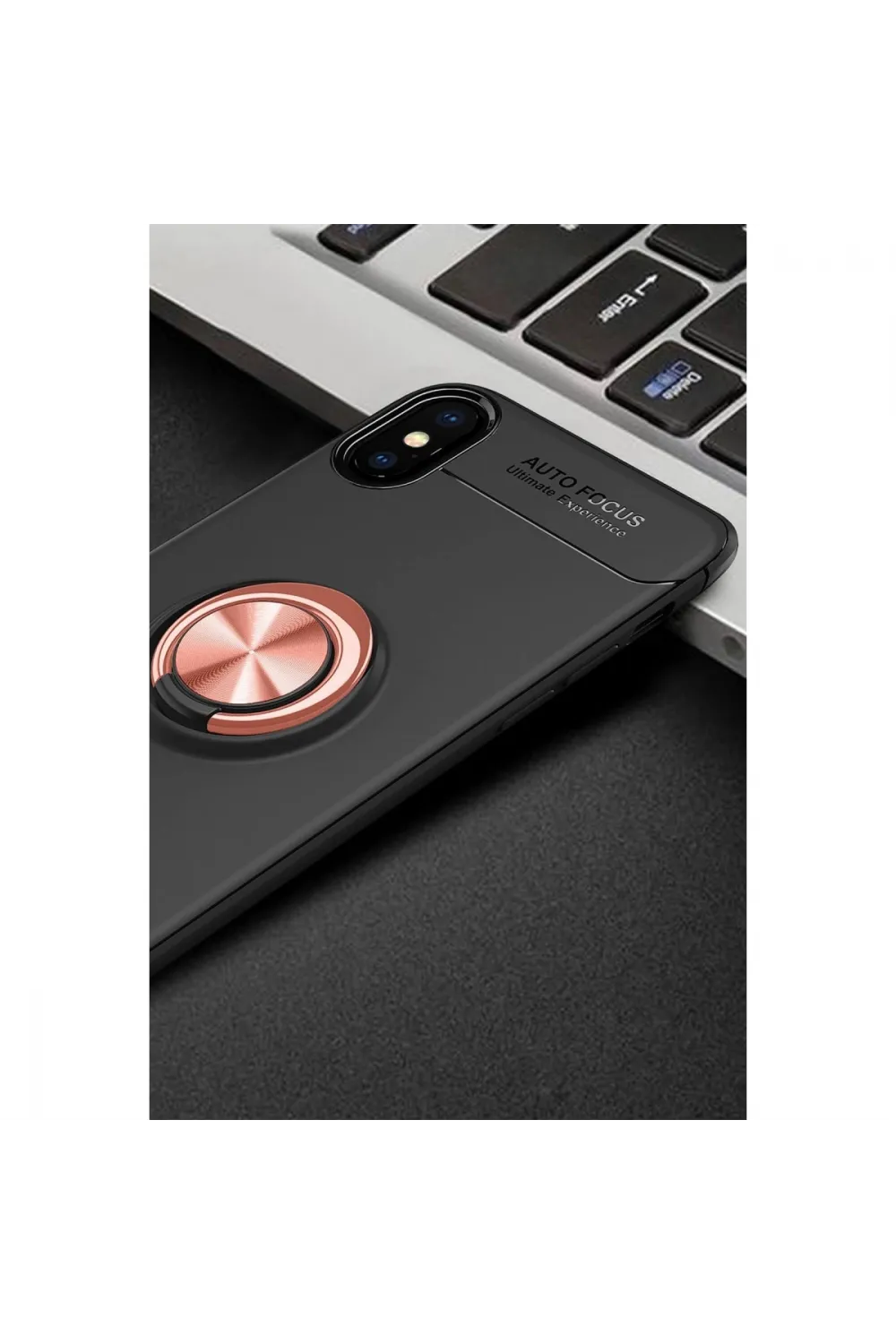 Apple İphone Xs Max Kılıf Range Yüzüklü Silikon - Siyah-gold