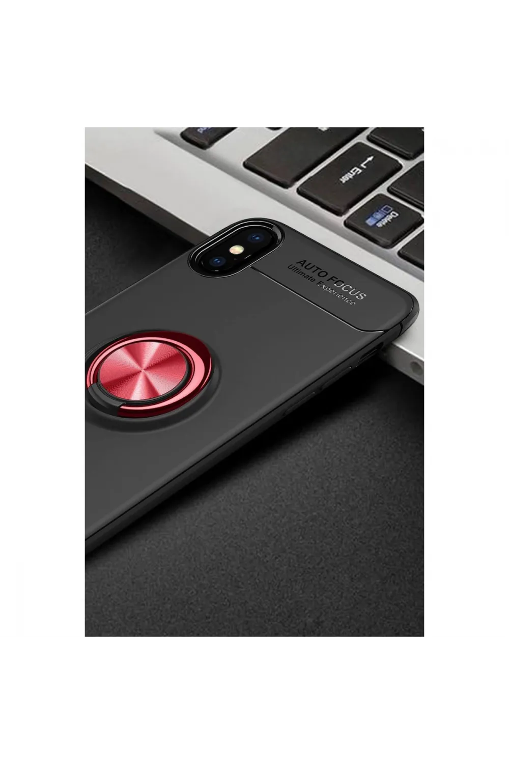 Apple İphone Xs Max Kılıf Range Yüzüklü Silikon - Siyah-kırmızı