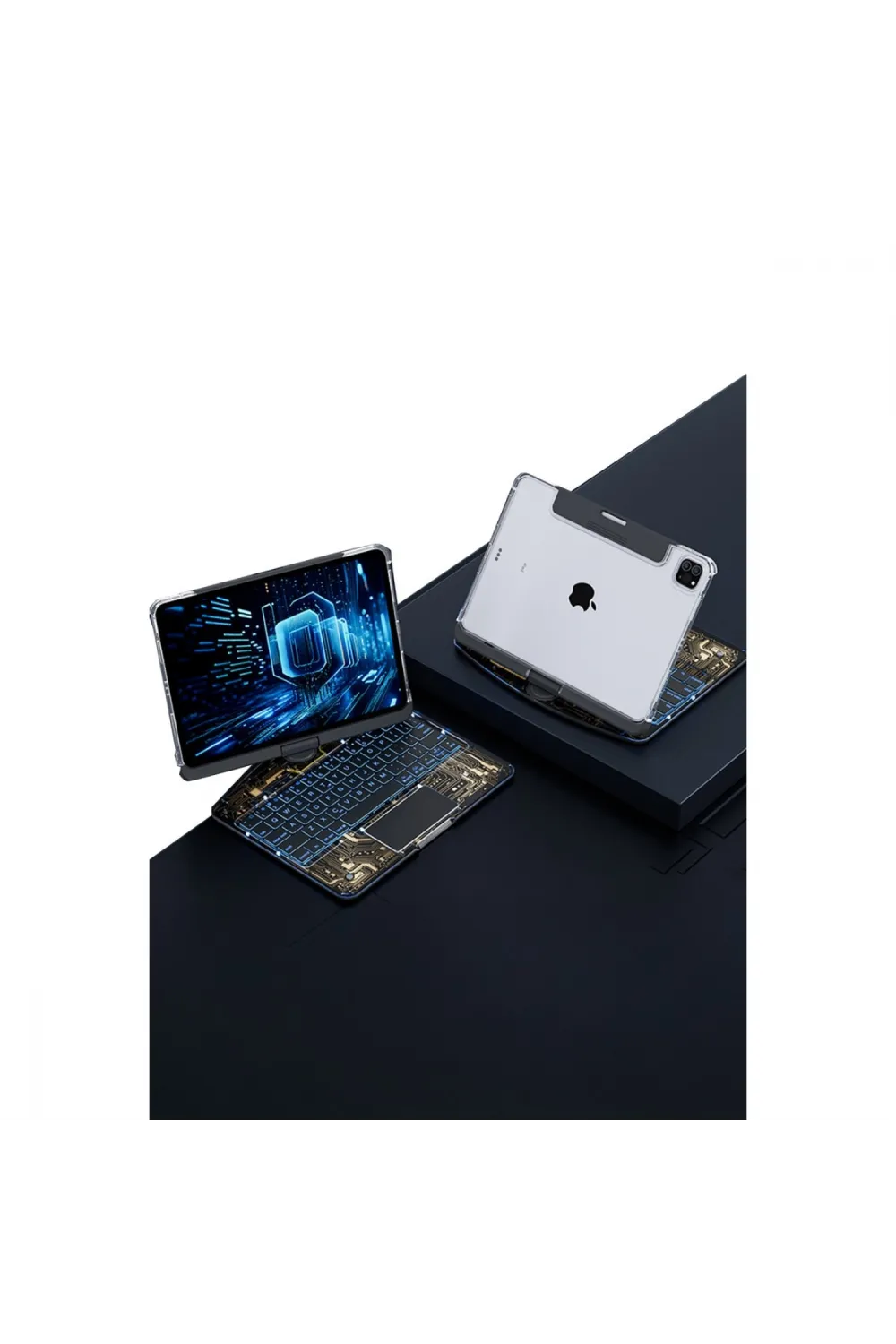 Apple Jp11 İpad Pro 11 (2022) Kılıf Vales Dönen Ledli Klavyeli Tablet Kılıfı - Siyah