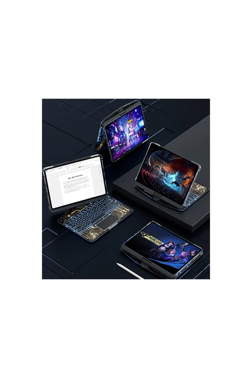 Apple Jp11 İpad Pro 11 (2022) Kılıf Vales Dönen Ledli Klavyeli Tablet Kılıfı - Siyah