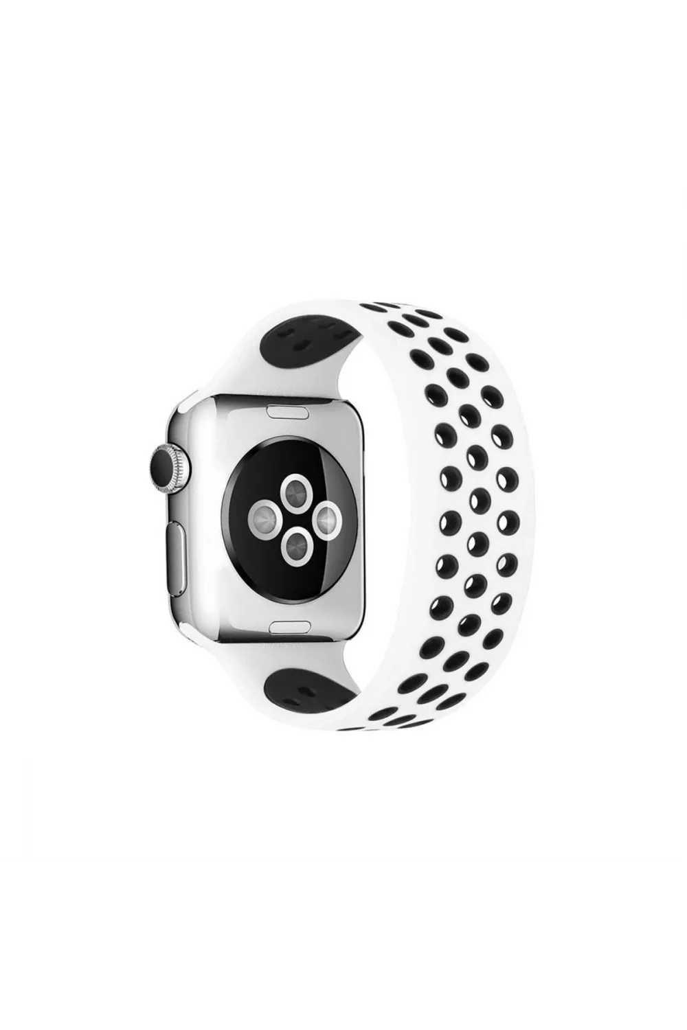 Apple Watch 38mm Ayarlı Delikli Silikon Kordon (saat Değildir) - Beyaz-siyah