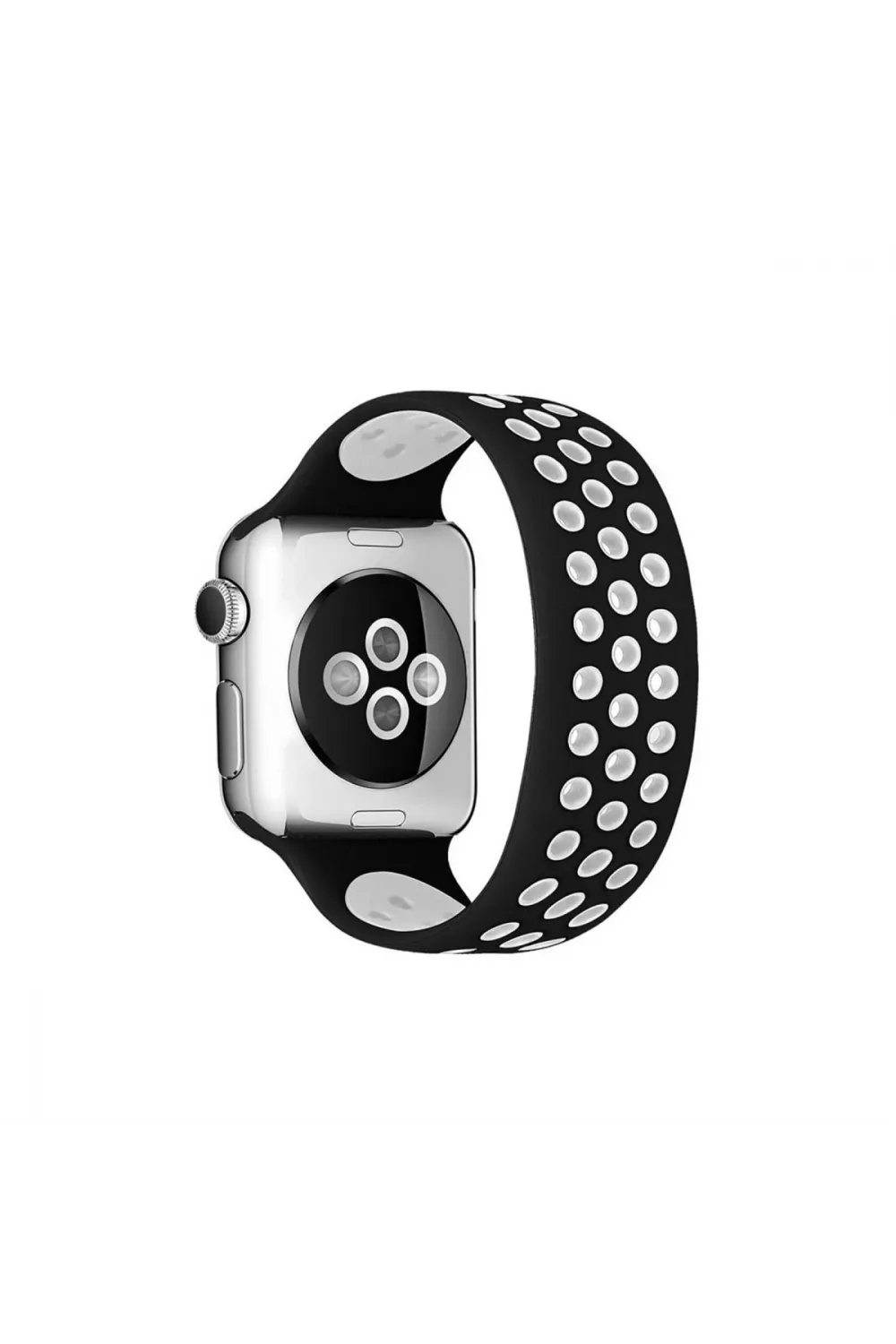 Apple Watch 38mm Ayarlı Delikli Silikon Kordon (saat Değildir) - Siyah-beyaz