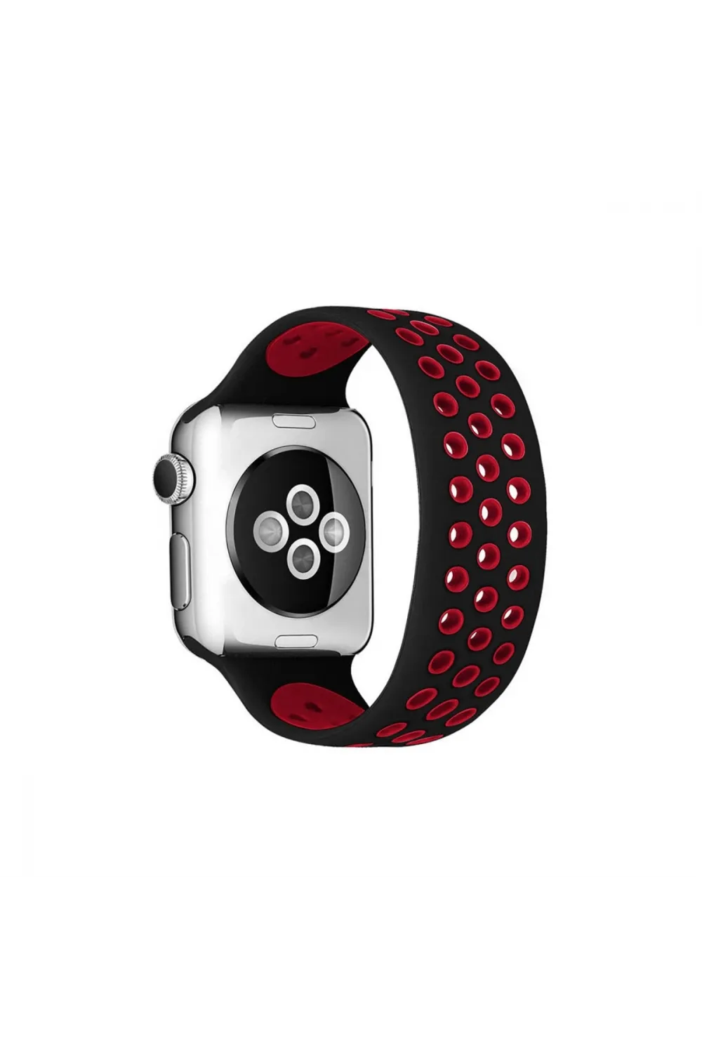 Apple Watch 38mm Ayarlı Delikli Silikon Kordon (saat Değildir) - Siyah-kırmızı
