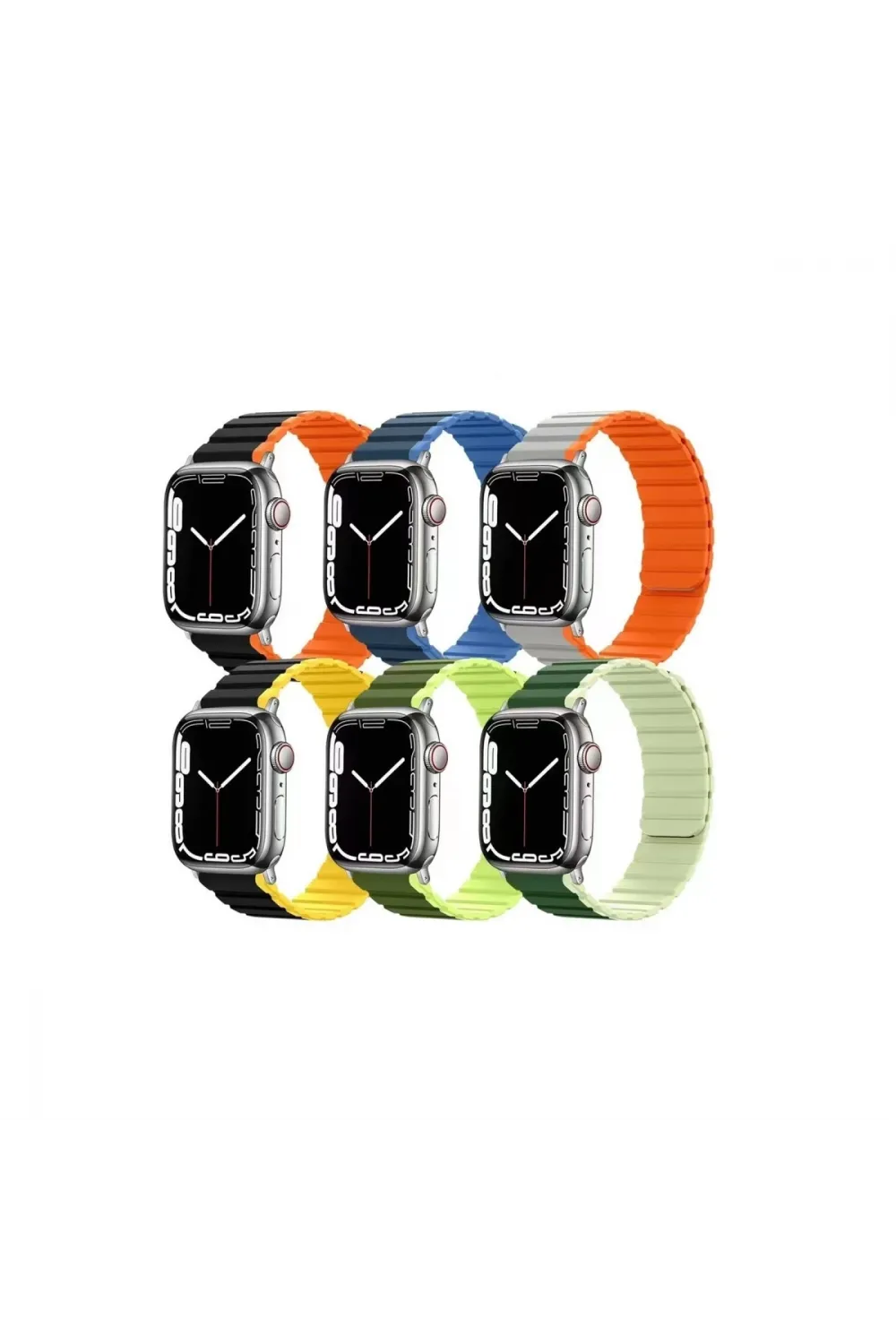 Apple Watch 42mm Mo-wb1 Çift Renk Mıknatıslı Silikon Kordon (saat Değildir) - Gri-turuncu