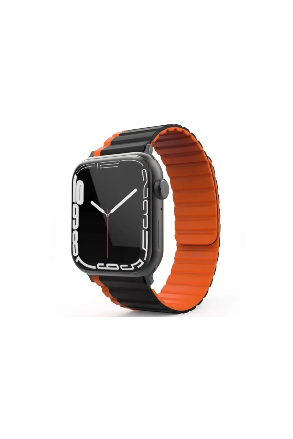 Apple Watch 42mm Mo-wb1 Çift Renk Mıknatıslı Silikon Kordon (saat Değildir) - Siyah-turuncu