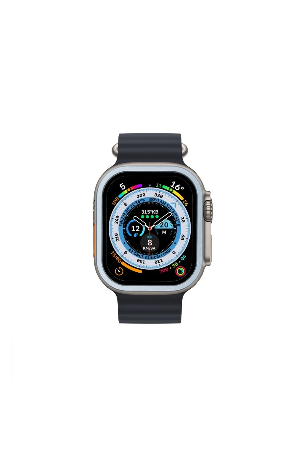 Apple Watch Ultra 49mm Alüminyum Kasa Cam Ekran Koruyucu - Mavi