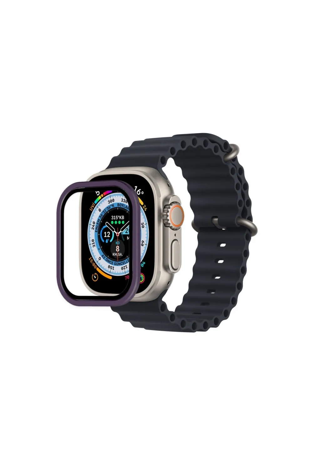 Apple Watch Ultra 49mm Alüminyum Kasa Cam Ekran Koruyucu - Mor