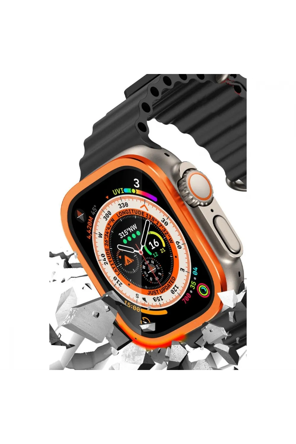 Apple Watch Ultra 49mm Alüminyum Kasa Cam Ekran Koruyucu - Turuncu