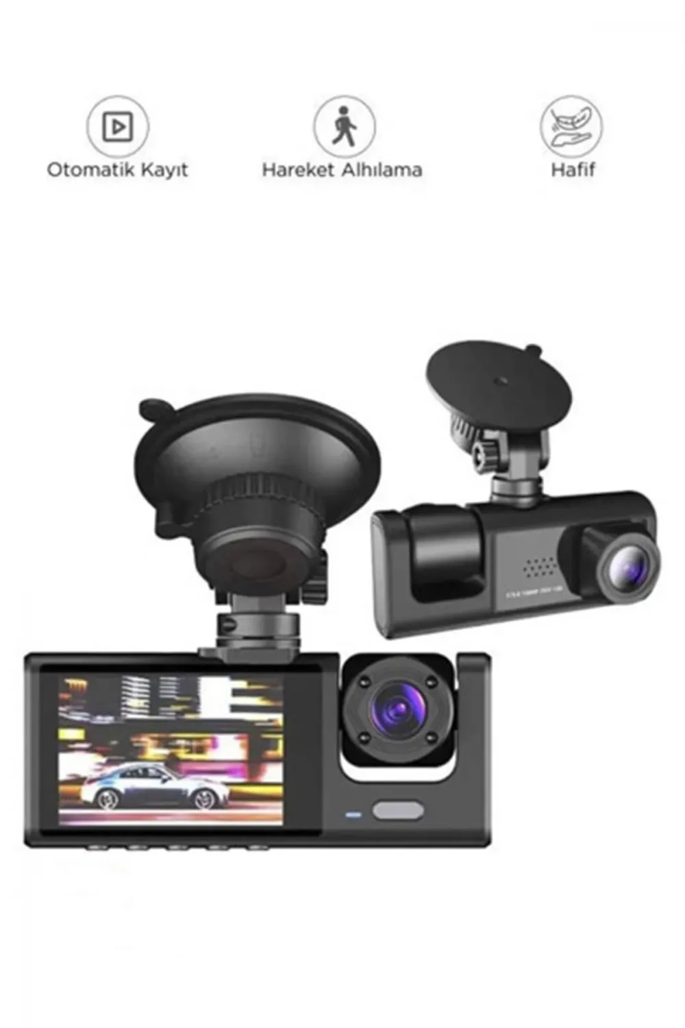 Araç İçi 1080p 3 Kameralı Lcd Ekranlı Gece Görüşlü , G-sensör , Geri Görüş Kamera