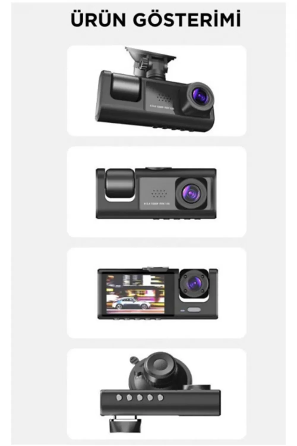 Araç İçi 1080p 3 Kameralı Lcd Ekranlı Gece Görüşlü , G-sensör , Geri Görüş Kamera