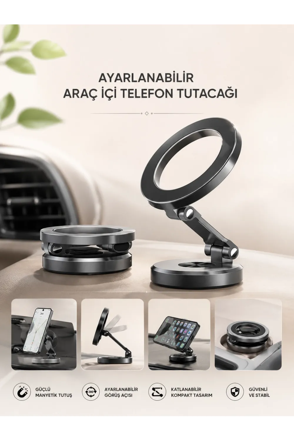 Araç İçi Telefon Tutacağı Manyetik Tasarım Ayarlanabilir