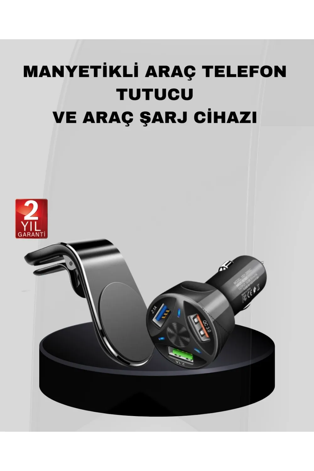 Araç İçi Telefon Tutucu + Quick Charge 3.0 Araç Şarj Cihazı Seti