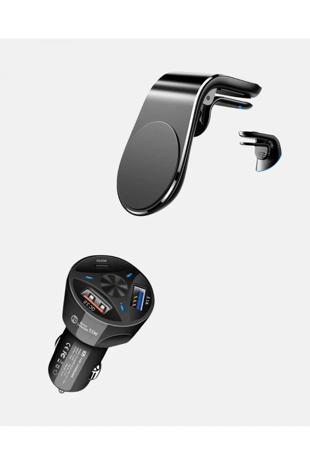 Araç İçi Telefon Tutucu + Quick Charge 3.0 Araç Şarj Cihazı Seti