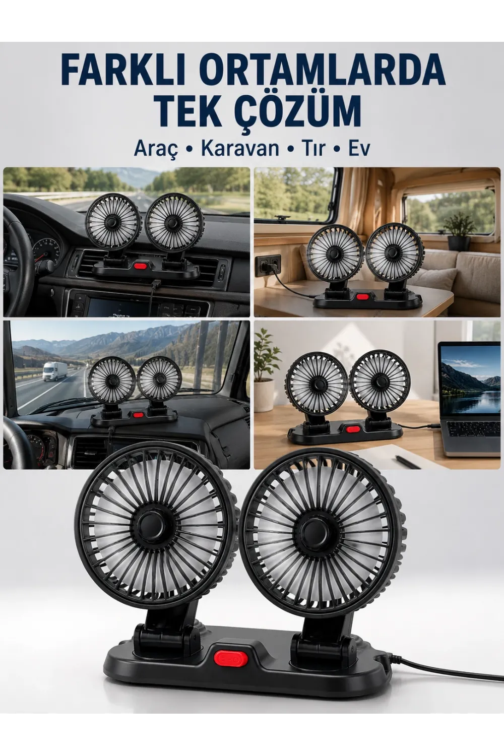 Araç, Karavan Ve Tır İçin Çift Fanlı Mini Vantilatör