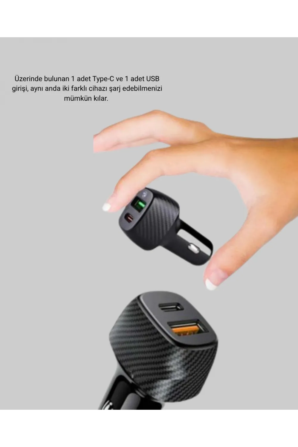 Araç Tipi Hızlı Şarj Adaptörü Type-c Pd Usb Çift Port Kompakt