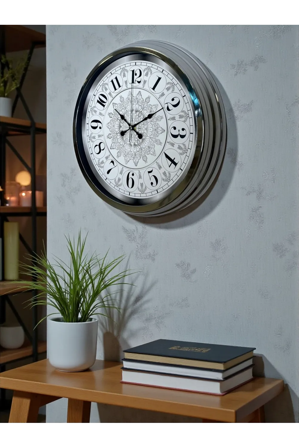 Asil Motif Krom 40 Cm Metal Duvar Saati