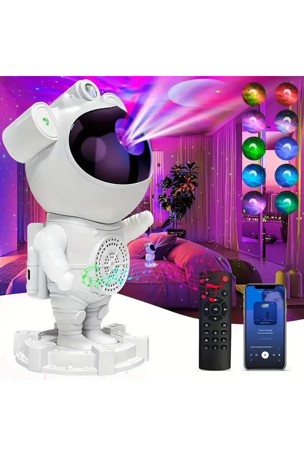 Astronot Gece Lambası Projektör Bluetooth Hoparlör Uzaktan Kumandalı