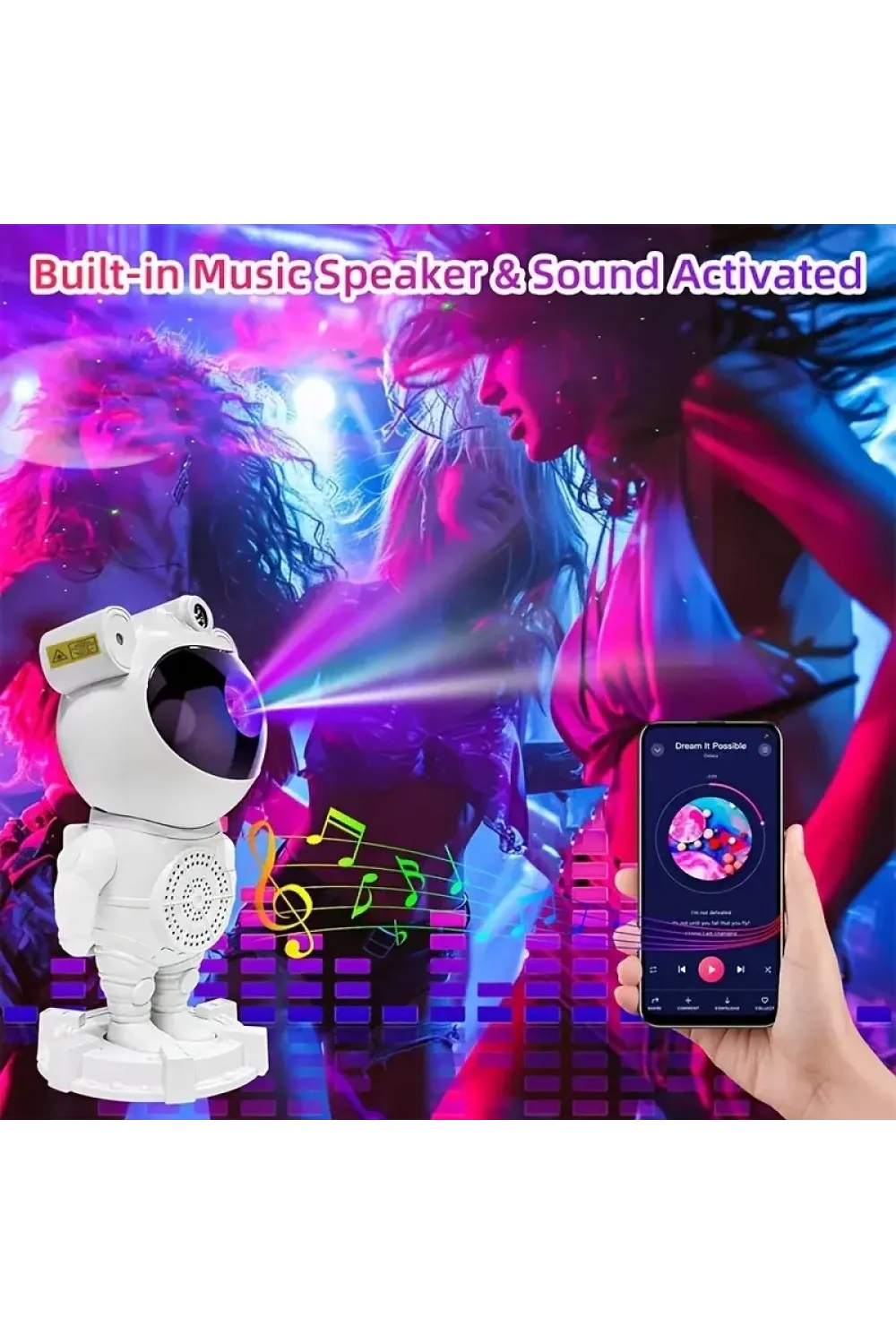 Astronot Gece Lambası Projektör Bluetooth Hoparlör Uzaktan Kumandalı