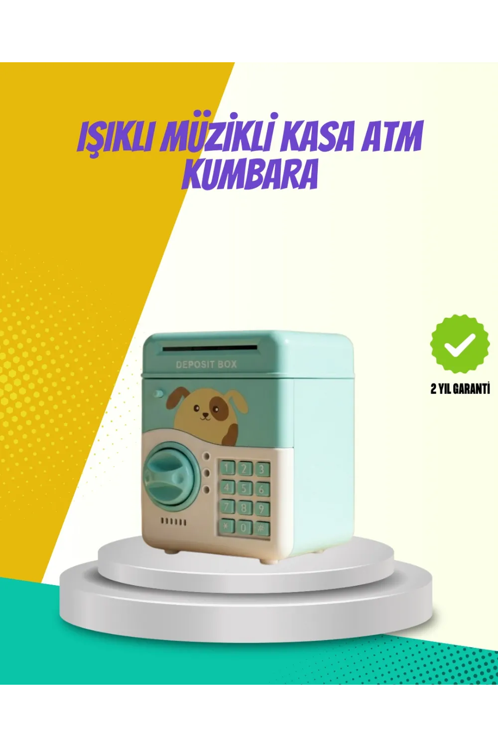 Atm Görünümlü Su Yeşili Otomatik Para Çeken Şifreli Kumbara