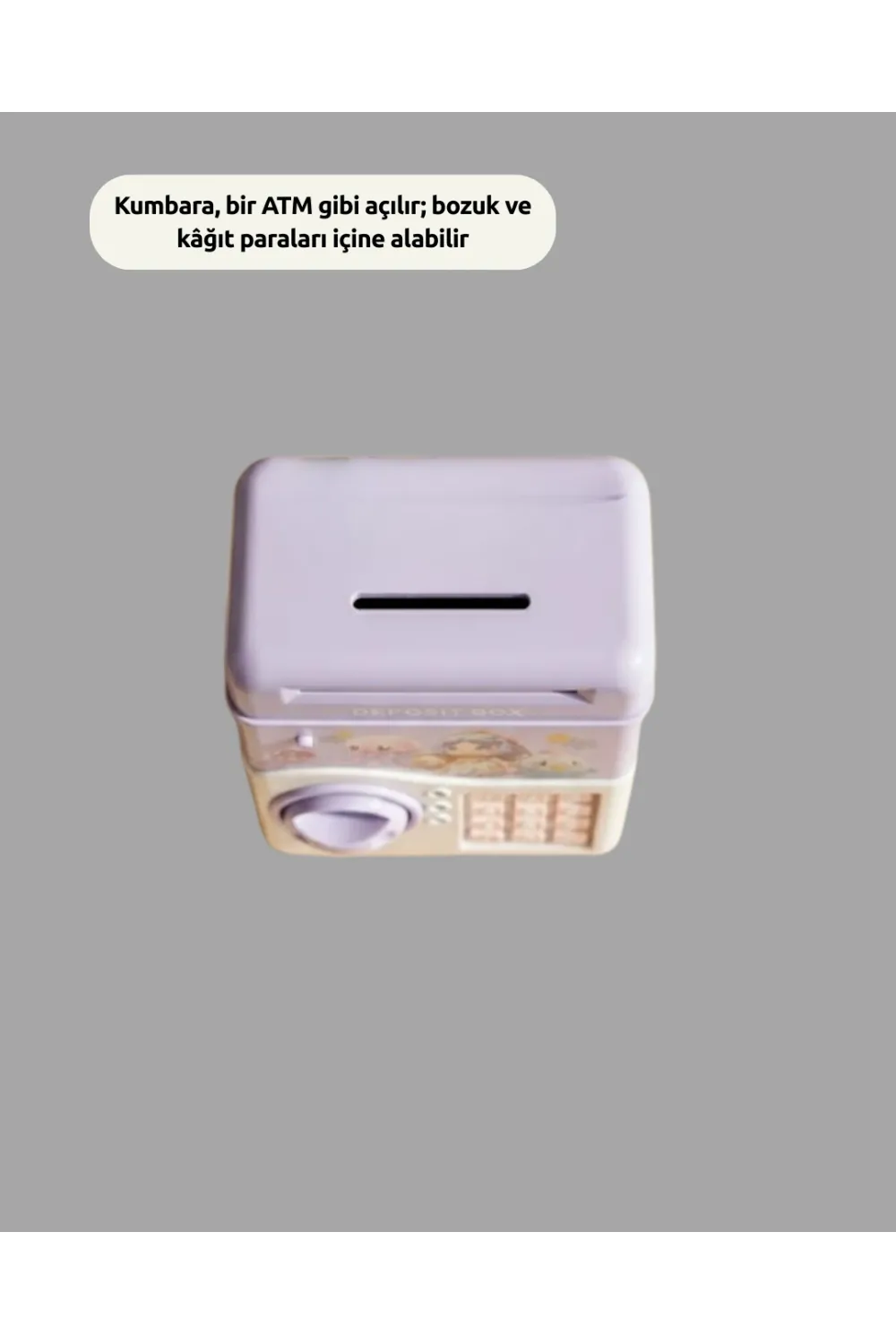 Atm Tasarımlı Şifreli Işıklı Çocuk Kumbarası Mor