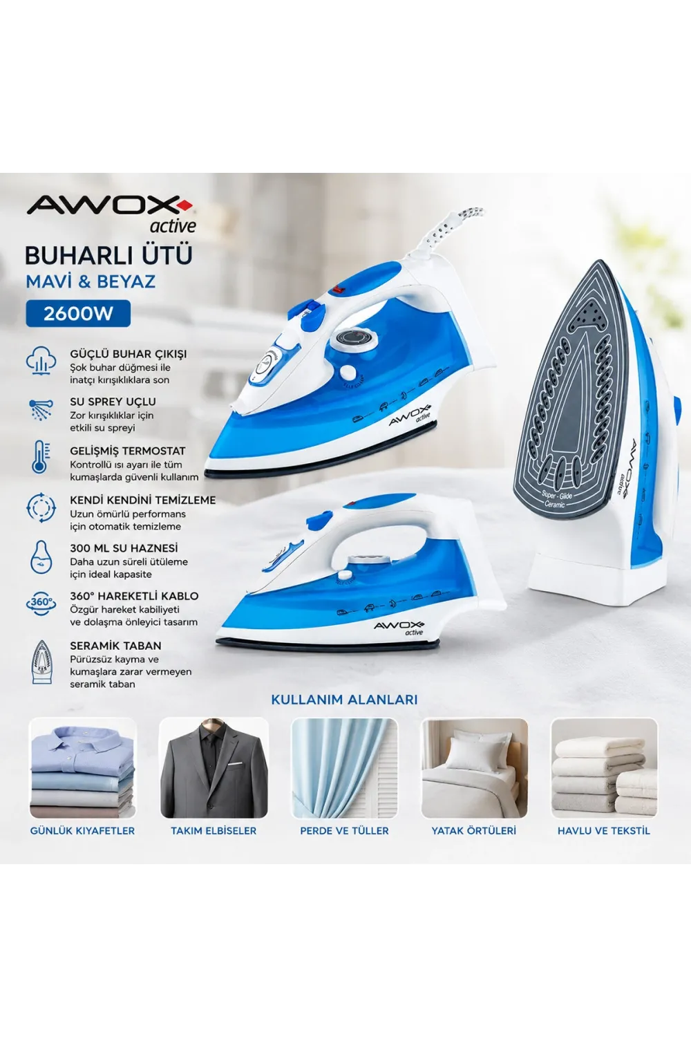 Awox Active Buharlı Ütü 2600 Watt